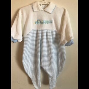 Rare Vintage 1970’s Train appliqué Cotton Romper